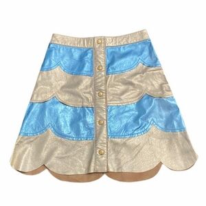 MARC JACOBS A Line Light Blue & Gold Scalloped Leather Skirt sz Small
